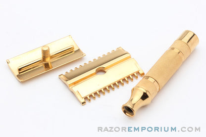1930's Gillette NEW Short Comb Somerset Travel DE Safety Razor | 24k Gold Revamp