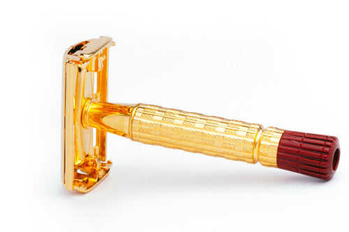 1956 Gillette Heavy Red Tip Super Speed DE Safety Razor 24K Gold Revamp B2