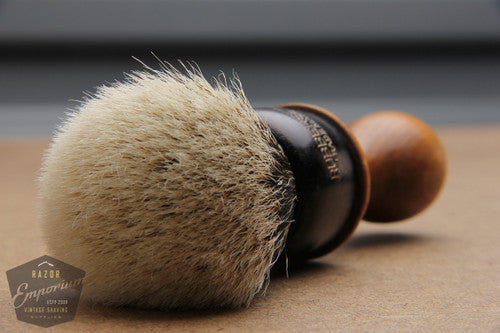 Vintage Rubberset Trade Mark Re-Knotted Blue & Wood Handle Shaving Brush - 28mm Finest Badger