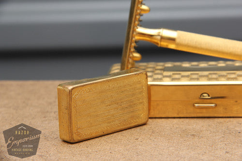 Gillette 1930's Gold Ball End Old Type Style Double Edge Razor - 3 Piece