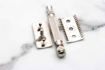 1917 Gillette ABC Pocket Edition Ball End Replica Handle Double Edge Safety Razor | Factory Nickel Revamp
