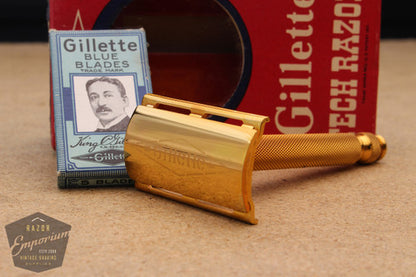 Gillette 1930's Ball End Gold Tech Razor in Red Box - New Old Stock