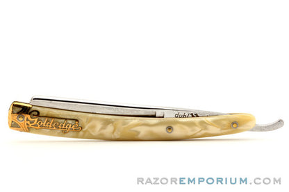 5/8" Dubl Duck Pearlduck Goldedge w/ Gold Inlay Celluloid Scales Straight Razor | Solingen Germany