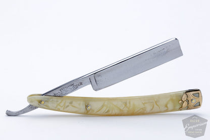 5/8" Dubl Duck Pearlduck Goldedge Straight Razor w/ Original Gold Inlay Celluloid Scales | Solingen, Germany