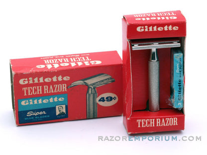 1962 H2 Gillette Ball End Tech DE Razor in Original Red Box w/ Blades