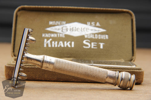 Gillette 1918 Khaki Service Set Ball End Old Type in Snap Case