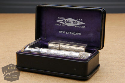 Gillette 1925 Silver New Standard Safety Razor in Original Black Leather Case