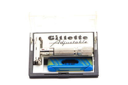 1961 G3 Gillette Fatboy $1.95 TTO Adjustable Double Edge Razor Set | Original Condition