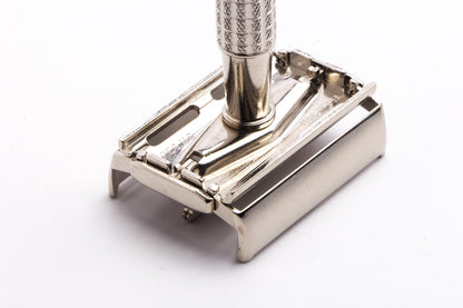1959 E4 Gillette Flare Tip Super Speed Double Edge Safety Razor | Factory Nickel Revamp