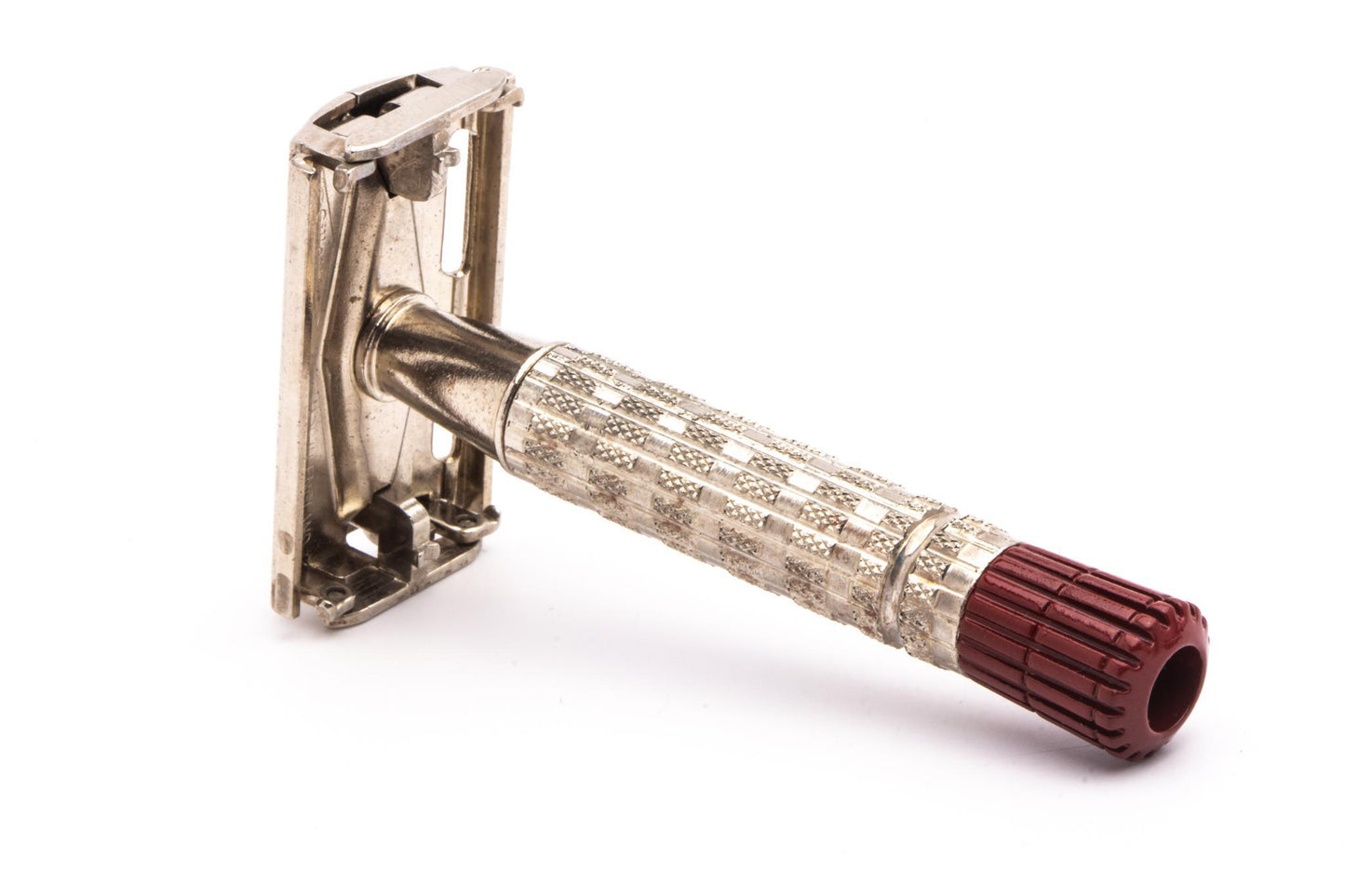 1950's British Gillette Heavy Red Tip DE Super Speed Safety Razor w/ Case & Blade Bank | Made in England