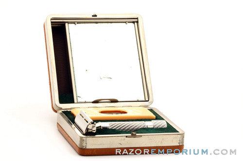 1948-51 Gillette Executive Double Edge Safety Razor in Ostrich Leather Case with Blades