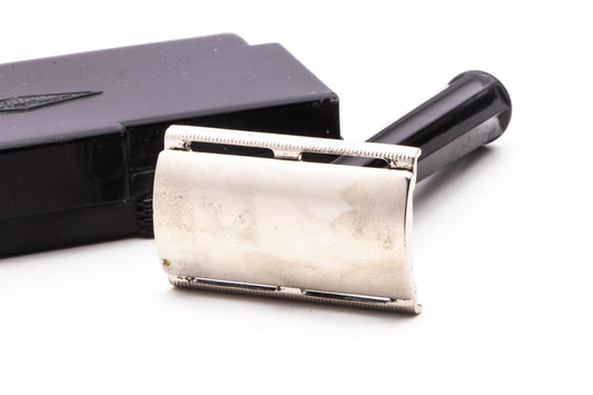 1940's WWII Gillette Tech Safety Razor with Black Plastic Handle & Case | Original Condition