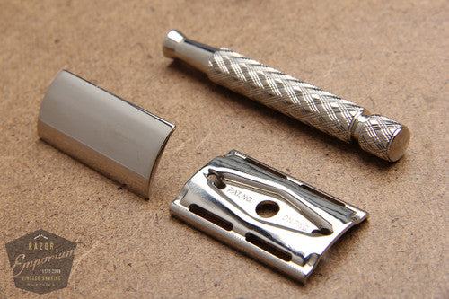 Gillette 1959 Spiral Handle Ball End Tech Brass Safety Razor - Made in USA* Revamped in Nickel