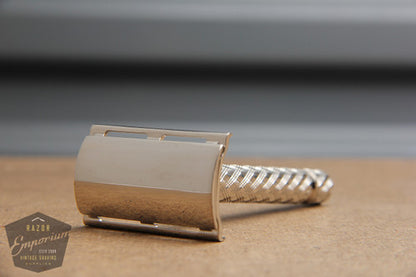 Gillette 1959 Spiral Handle Ball End Tech Brass Safety Razor - Made in USA* Revamped in Nickel