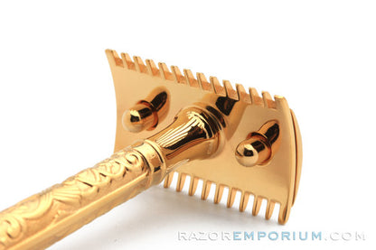 1910 Gillette Gold Empire Set - ABC Pocket Edition Old Type Open Comb DE Razor Set - 24K Gold Revamp