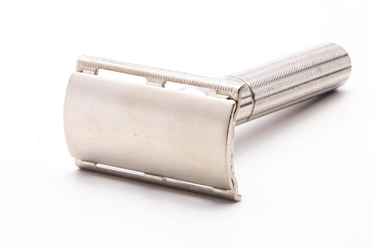 1956 B3 Gillette Fat Handle Tech DE Safety Razor | Factory Nickel Revamp
