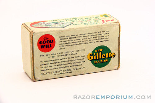 1930's Gillette Goodwill Ball End Gold DE Safety Razor Made in Canada w/ Box and Blades