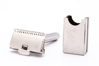Vintage Gem 1912 Style Single Edge Safety Razor with Cigarette Case & Blade Bank