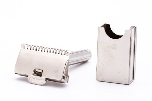 Vintage Gem 1912 Style Single Edge Safety Razor with Cigarette Case & Blade Bank