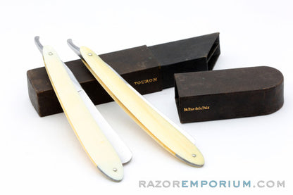 13/16'' Touron Paris Straight Razor Set | Ivory Hollow Ground Round Point | France