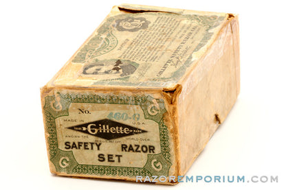 1907 Gillette Single Ring Old Type Script Logo Set in Leather Case w/ Blade Banks & Original Box