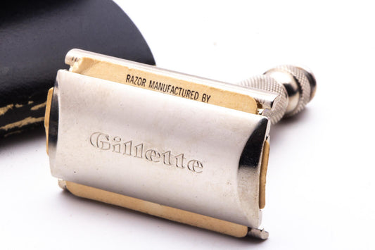 1965 K4 Gillette Ball End Travel Double Edge Safety Razor Set with Case | Original Condition