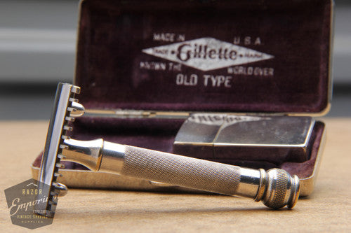 Gillette 1920 Basketweave Pocket Edition - Old Type Open Comb DE Razor Set