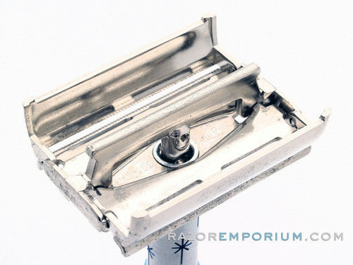 1965 Gillette K3 Blue Star Lady DE Safety Razor w/ Case & Blade Bank