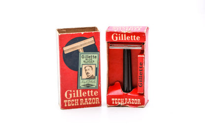 1952 X2 GilletteTech Double Edge Saftey Razor w/ Original Red Box | Electro Etched Logo