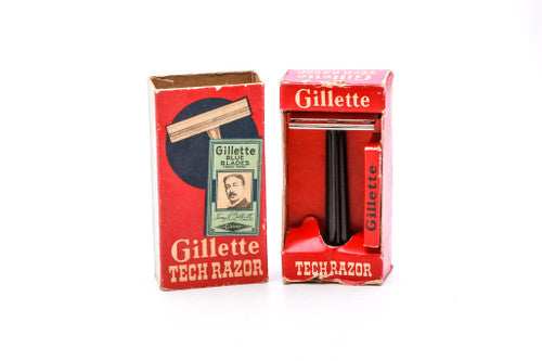 1952 X2 GilletteTech Double Edge Saftey Razor w/ Original Red Box | Electro Etched Logo