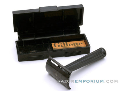 1940s WW2 Gillette Tech Safety Razor w/ Black Handle & Case
