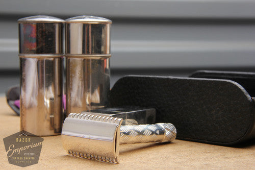 Gillette 1922 Silver New Standard Safety Razor in Original Black Leather Case * REVAMPED