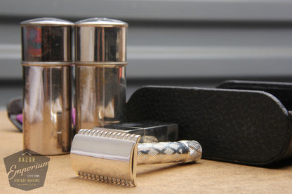 Gillette 1922 Silver New Standard Safety Razor in Original Black Leather Case * REVAMPED