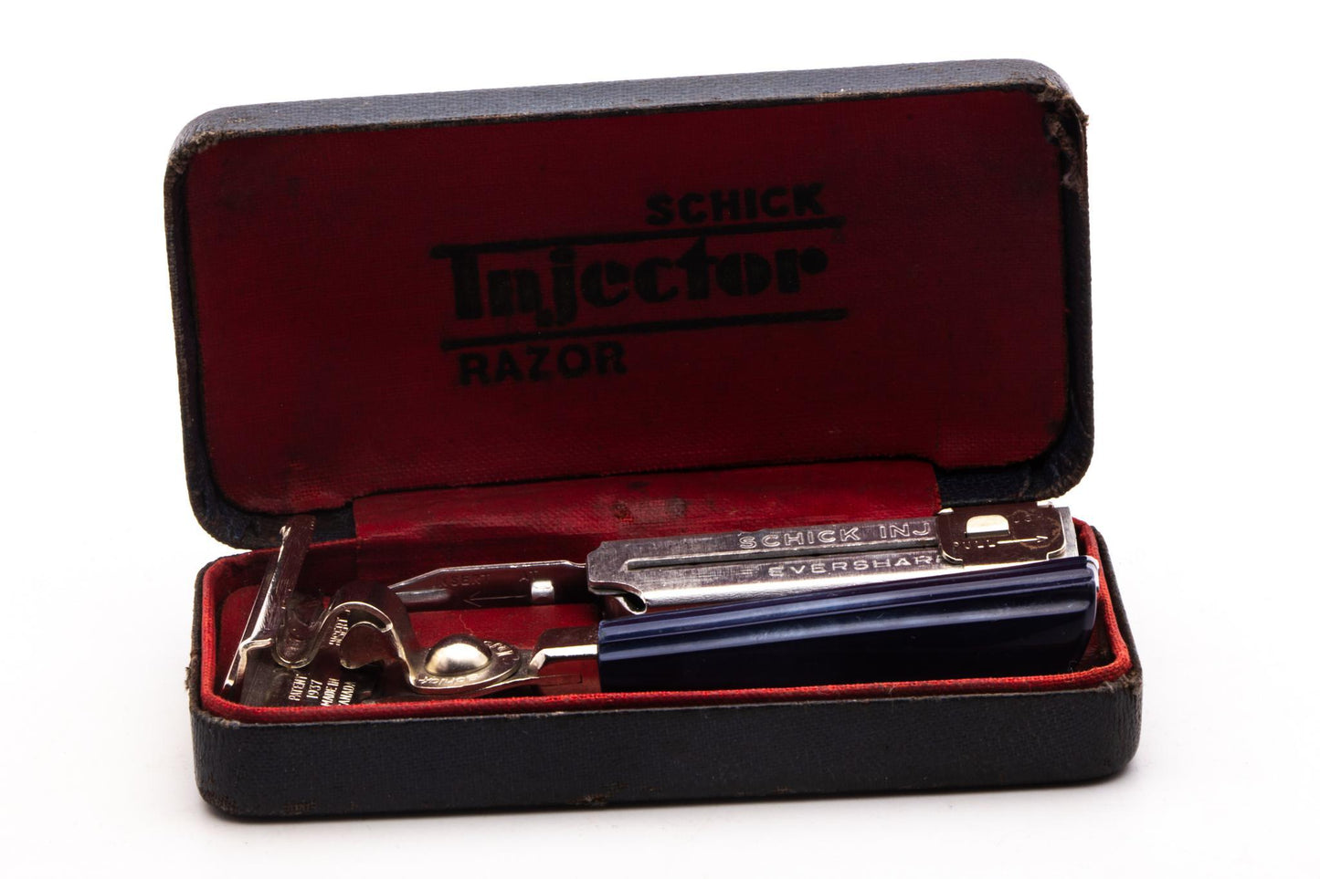 1950's Eversharp Schick Injector With Navy Bakelite Handle Set | Original Condition