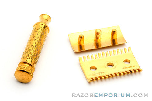 1920's Gillette New Improved Gold Tuckaway Travel Safety Razor Set w/ Blade Bank