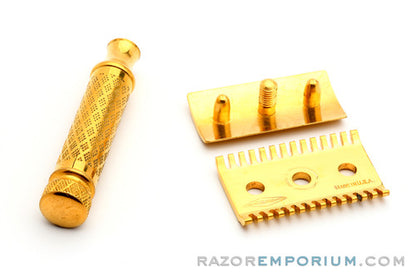 1920's Gillette New Improved Gold Tuckaway Travel Safety Razor Set w/ Blade Bank