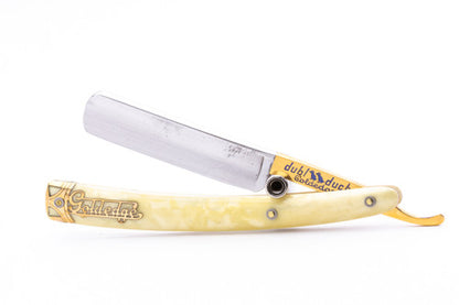 5/8" Dubl Duck Pearlduck Goldedge & Gold Inlay Celluloid Scales Straight Razor | Solingen, Germany