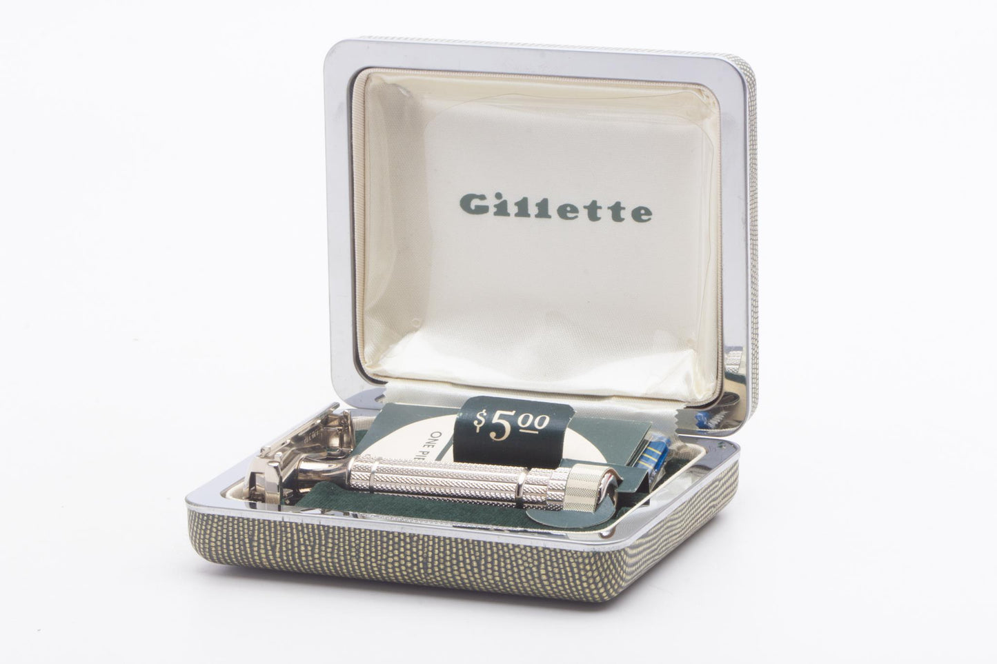 1953 Y1 Gillette President Double Edge Safety Razor Set w/ Original Cardboard Box | New Old Stock