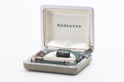 1953 Y1 Gillette President Double Edge Safety Razor Set w/ Original Cardboard Box | New Old Stock