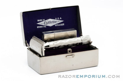 1922 Gillette Silver New Improved Bostonian Safety Razor Set in Orig. Box - Factory Nickel
