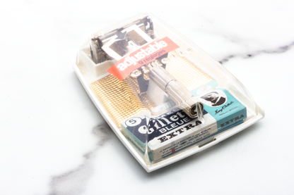 1963 I3 Gillette Slim Adjustable TTO Double Edge Safety Razor Set with NOS Blades | Original Condition