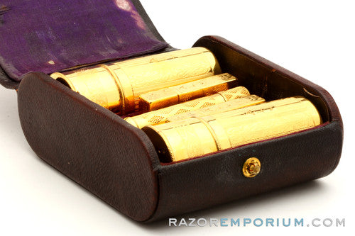 1920s Gillette New Improved Cavalier Travel Combination Set in Black Leather