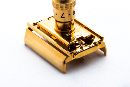 1963 I4 Gillette Gold Slim Aristocrat Adjustable Double Edge Safety Razor Set | Original Condition