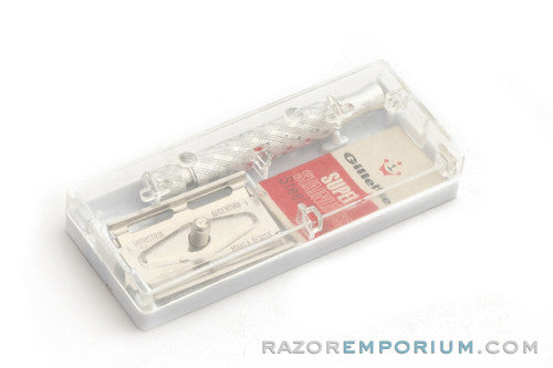 1966 Gillette Aluminum Spiral Handle Tech Safety Razor Set L1