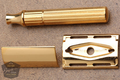 Gillette 1940's Fat Handle Tech 3 Piece Double Edge Safety Razor * REVAMPED 24K Gold