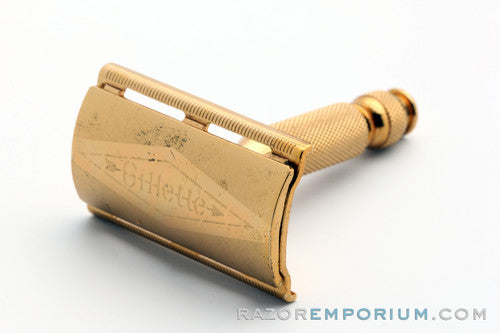 1947-51 Gillette Gold Ball End Travel Tech Safety Razor Set in Leather Zip Pouch