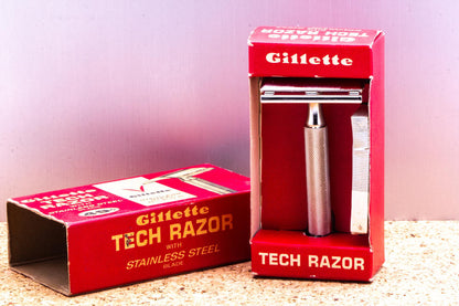1965 J2 Gillette Ball End Tech Razor in Box with Blades | Original Condition