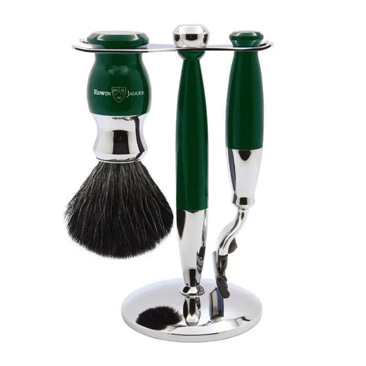 Edwin Jagger | 37 Range 3pc Gillette® Mach3® Razor Shaving Set Dark Green (Black Synthetic)