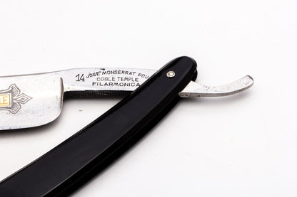 7/8" Filarmonica "Doble Temple" #14 Black/Silver Inlay Straight Razor w/ Coffin | Spain