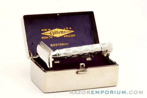 1920 Gillette Silver NEW Bostonian DE Safety Razor in Original Metal Case | Rhodium Revamp